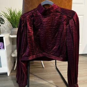 Shein crop top , deep purple, shiny, long sleeves